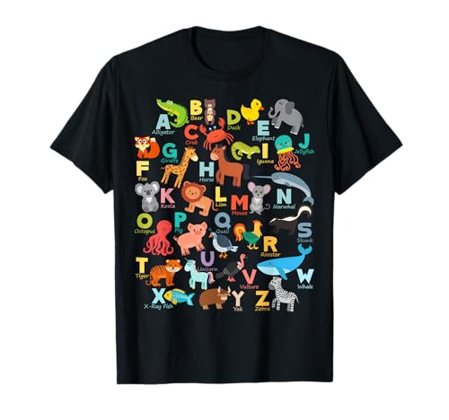Alphabet Animal ABCs Lernshirt für Jungen, Mädchen, Erwachsene T-Shirt Alphabet Animal ABCs Lernshirt für Jungen, Mädchen, Erwachsene T-Shirt von Alphabet Tees