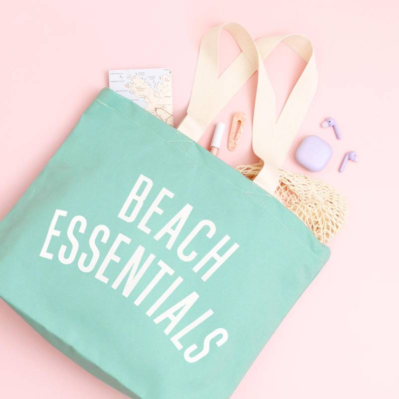 Beach Essentials Einkaufstasche - Große Canvas Tote Strandtasche Bag Für Strand Urlaubstasche von AlphabetBags