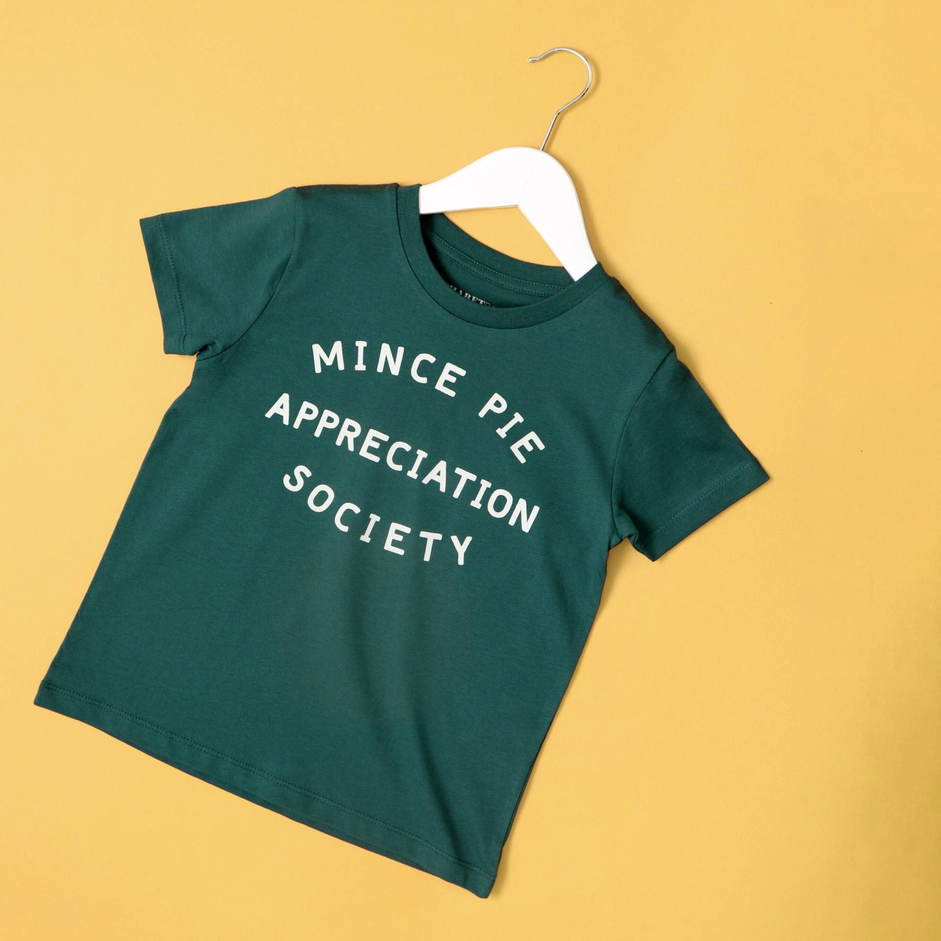 Mince Pie Appreciation Society Kinder T-Shirt - Lustiges Slogan Weihnachts-T-Shirt Mädchen-T-Shirt Jungen-T-Shirt Weihnachtskind-T-Shirt von AlphabetBags