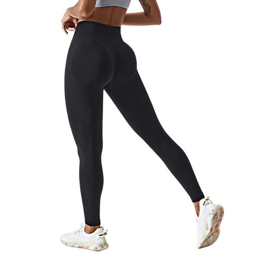 Sportleggings für Damen - High Waist Fitness Leggings für Sport Gym Yoga mit Push up Effekt Sportbekleidung Yogahose (DE/NL/SE/PL, Alphanumerisch, M, Regular, Regular, Schwarz 1) von Alphashape