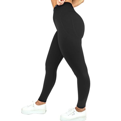 Sportleggings für Damen - High Waist Fitness Leggings für Sport Gym Yoga mit Push up Effekt Sportbekleidung Yogahose (DE/NL/SE/PL, Alphanumerisch, XL, Regular, Regular, Schwarz 2) von Alphashape