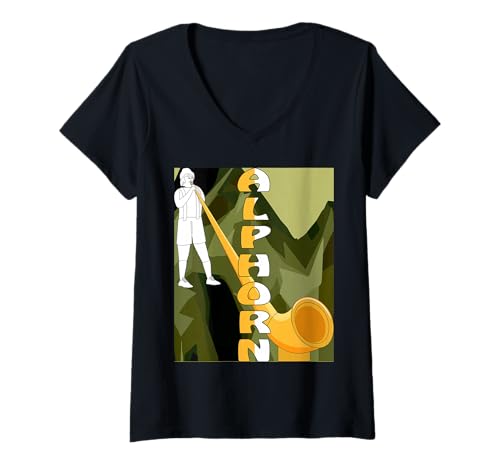 Damen Alphorn Klassik Musik Musiker Alphornbläser T-Shirt mit V-Ausschnitt Damen Alphorn Klassik Musik Musiker Alphornbläser T-Shirt mit V-Ausschnitt von Alphorn Bläser Klassik Musikschule Musiker Musik
