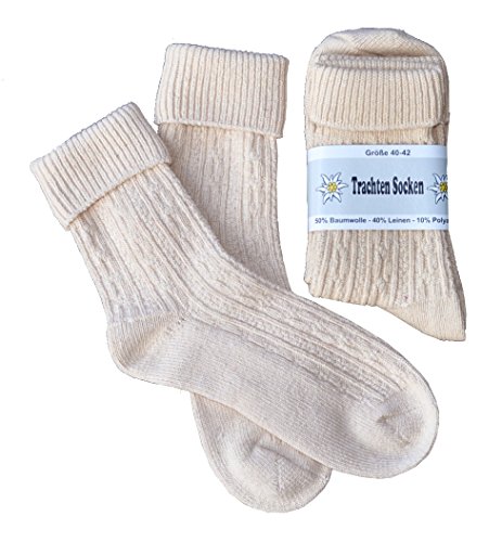 Alpin-Trachten Trachtensocken Umschlagsocken Trachtenstrümpfe Zopfmuster Beige AT-65 (40-42) von Alpin-Trachten