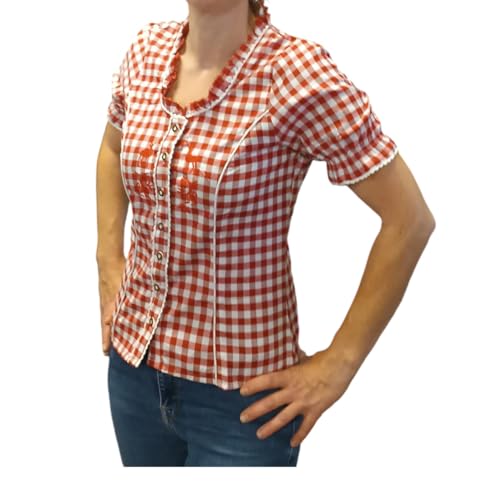 Damen Trachtenbluse Rot Karriert mit Spitze (48) von Alpin-Trachten