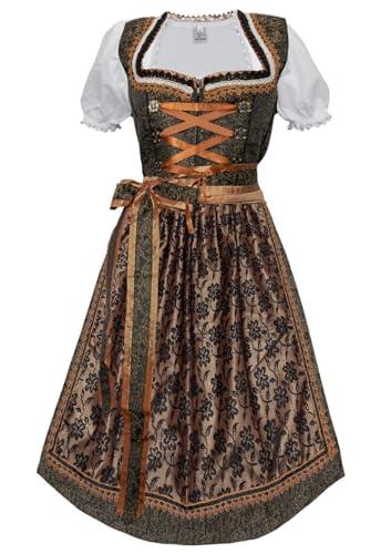 Dirndl Midi Dirndl Trachtenkleid Schwarz Gold mit Bluse 3 TLG. 60 cm - Gloria (50) von Alpin Trachten