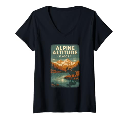 Damen Alpine Altitude Shirt Elch Lake Mountain 12000 Foot Colo T-Shirt mit V-Ausschnitt Damen Alpine Altitude Shirt Elch Lake Mountain 12000 Foot Colo T-Shirt mit V-Ausschnitt von Alpine Altitude Tee Shirts for Mountain Lovers