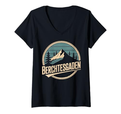 Damen Berchtesgaden Berg- und Waldabenteuer T-Shirt mit V-Ausschnitt von Alpine Escape Winter Ski Travel Outdoor Gear