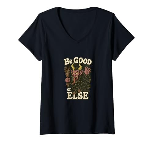 Damen Be Good Or Else Krampus lustiges gruseliges Weihnachtsdesign T-Shirt mit V-Ausschnitt von Alpine Winter Legend Art