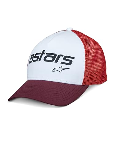Alpinestars Herren Vital Trucker Hat Baseball Cap Basecap Verstellbar Mütze Baseballkappe, Weiß/Bordeaux/Orange, One Size von Alpinestars