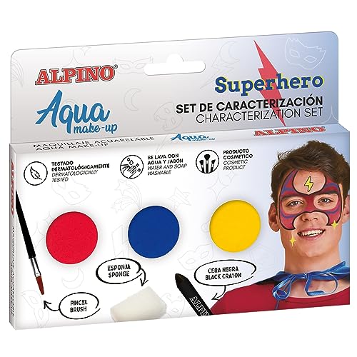 Alpino Aqua Make Up Superheld Charakterisierungsset | Gesichts- und Körper-Make-up auf Wasserbasis | Ideal für Kostüme für Kinder und Erwachsene | Farbe auf Wasserbasis für Freizeit- und von Alpino