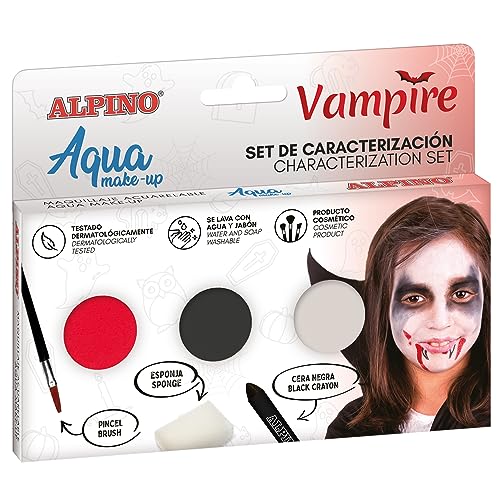 Alpino Aqua Make up Vampir Charakterisierungsset | Gesichts- und Körper-Make-up auf Wasserbasis | Ideal für Kostüme für Kinder und Erwachsene | Farbe auf Wasserbasis für Freizeit- und von Alpino