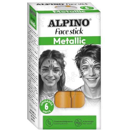 Alpino - Face Stick Make-up-Set – 6 goldene Stifte | Saubere und präzise Anwendung | cremige Textur und glänzendes Finish | ideal für Partys, Kostüme und künstlerisches Make-up von Alpino