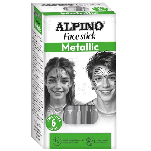 Alpino - Face Stick Make-up-Set – 6 silberfarbene Stifte | Saubere und präzise Anwendung | cremige Textur und glänzendes Finish | ideal für Partys, Kostüme und künstlerisches Make-up von Alpino