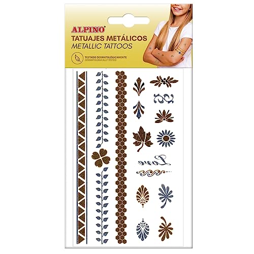 Temporäre Tattoos in alpinen Metallic-Farben | Abnehmbare Körperaufkleber für Kinder und Erwachsene | Abnehmbare metallische Farbtattoos: Gold und Silber von Alpino