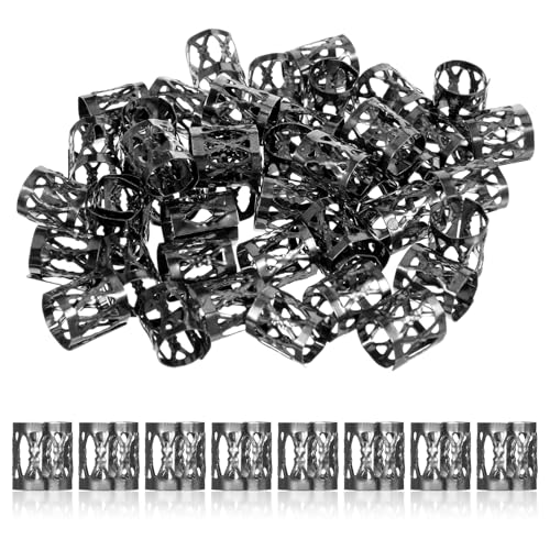 Dreadlock Schmuck Perlen 50 Stück Verstellbar Metall Cuffs Haar Dreadlocks Zubehör Schwarz Haar Flecht Ringe für Männer, Frauen von Alrhso