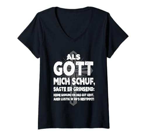 Damen Als gott mich schuf sagte er grinsend sarkasmus lustige T-Shirt mit V-Ausschnitt Damen Als gott mich schuf sagte er grinsend sarkasmus lustige T-Shirt mit V-Ausschnitt von Als gott mich schuf sagte er grinsend