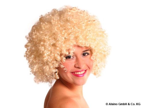 Afro Perücke 70er Jahre Bekleidung Damen Herren XXL Locken Schwarz Bunt Hippie Karneval Fasching Party Disco (blond) von Alsino