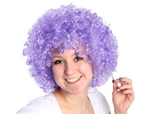 Afro Perücke 70er Jahre Bekleidung Damen Herren XXL Locken Schwarz Bunt Hippie Karneval Fasching Party Disco (lila) von Alsino