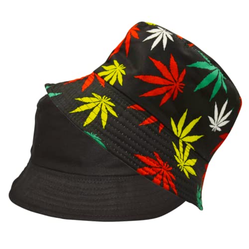 Alsino Anglerhut Fischerhut Sonnenhut Bucket Hat Reversibel Freizeithut Outdoor Wende-Hut Sommermütze Herbst Camping Reisen Wandern - für Damen Herren Kinder, Motiv wählen:Hanfblatt bunt von Alsino