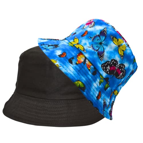 Alsino Anglerhut Fischerhut Sonnenhut Bucket Hat Reversibel Freizeithut Outdoor Wende-Hut Sommermütze Camping Reisen Wandern - für Damen Herren Kinder, Motiv wählen:Schmetterlinge hellblau von Alsino