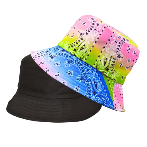 Alsino Anglerhut Fischerhut Sonnenhut Bucket Hat Reversibel Freizeithut Outdoor Wende-Hut Sommermütze Camping Reisen Wandern - für Damen Herren Kinder, Motiv wählen:Paisley rosa grün blau von Alsino