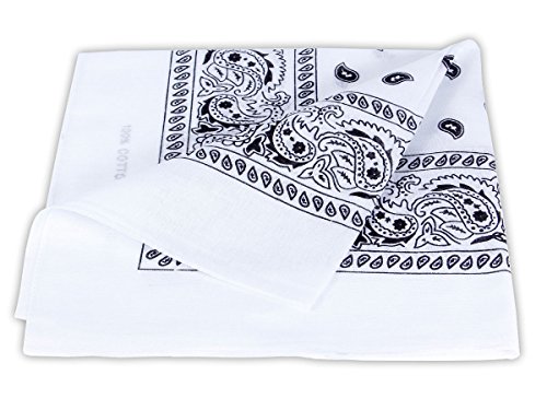 Alsino Bandana Stirnband Rockabilly Durag-Muster Herren-Stirnband - 53 cm x 53 cm 100% Baumwolle, Farbe wählen:Paisley weiß-schwarz von Alsino