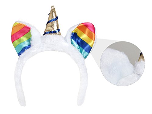 Alsino Einhorn Haarreif mit Horn Haarschmuck Karneval Fasching Einhorn-Haarreifen Kinder Erwachsene (KG80125 weiß Rainbow) von Alsino