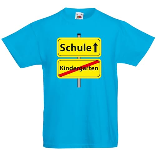 Alsino Einschulung und Schulanfang Kinder Schulkinder i-Männchen T-Shirt Rundhals Kindergarten Schule, Farbe wählen:Azure, Größe wählen:128 von Alsino