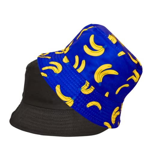 Alsino Anglerhut Fischerhut Sonnenhut Bucket Hat Reversibel Freizeithut Outdoor Wende-Hut Sommermütze Herbst Camping Reisen Wandern - für Damen Herren Kinder, Motiv wählen:Bananen dunkel blau von Alsino