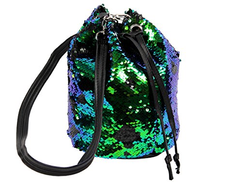 Alsino Glitzer Turnbeutel Sportbeutel Glitter Beutel für Mädchen 18 cm Uni Farben Wende Pailletten, Variante wählen:BEU-03 blau lila von Alsino