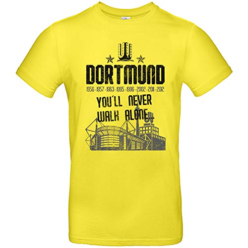 Alsino Herren T-Shirt Dortmund (3) You'll Never Walk Alone mit Jahreszahlen und Stadion aus Baumwolle, (gelb), (L) von Alsino