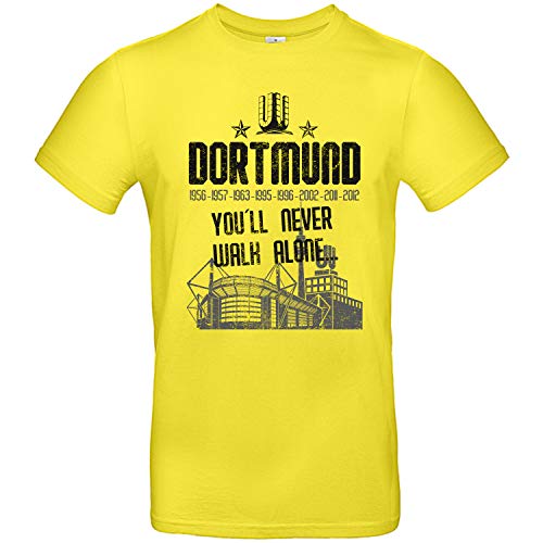 Alsino Herren T-Shirt Dortmund (3) You'll Never Walk Alone mit Jahreszahlen und Stadion aus Baumwolle, (gelb), (XXL) von Alsino