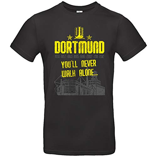 Alsino Herren T-Shirt Dortmund (3) You'll Never Walk Alone mit Jahreszahlen und Stadion aus Baumwolle, (schwarz), (M) von Alsino