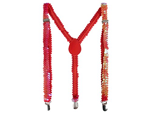 Alsino Hosenträger Pailletten Glitzer Träger Hoträ-55 rot-bunt - Unisex mit 3-Clips in Y-Form One-Size Elastisch Karneval von Alsino