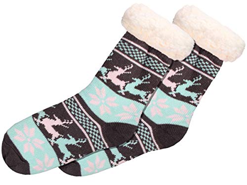 Alsino Hüttensocken Warme Kuschelsocken mit ABS Anti Rutsch Sohle Größe 39-44 für Herren, Variante wählen:SO-W-100-2 braun mint rosa von Alsino