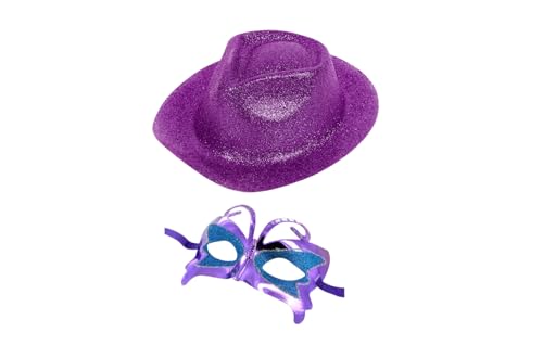 Alsino Karnevals Outfit Set Kv-281 Glitzernder Trilby Hut & Venezianische Maske - Unisex, Perfekt für Fasching und Partys, Farbe wählen:lila von Alsino