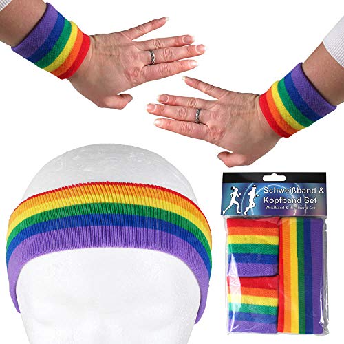 Alsino LGBTQ Accessoires Regenbogen Gay Pride Rainbow Festival Party Flagge Zubehör Bandana Schweißband Hosenträger Rucksack - Set, Motiv wählen:Rainbow Schweißband von Alsino