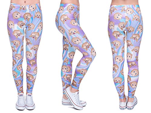 Alsino Leggings Damen Bedruckt Sexy Leggins Ladies mit Print Look Motiv Muster Stretch Legins Hose, Variante wählen:LEG-070 Emoticon Affen von Alsino