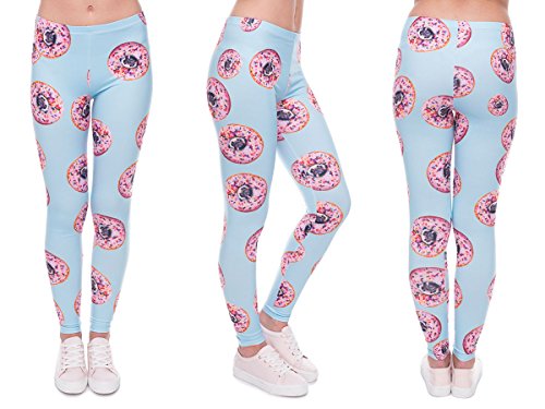 Alsino Leggings Damen Bedruckt Sexy Leggins Ladies mit Print Look Motiv Muster Stretch Legins Hose, Variante wählen:LEG-078 Donuts von Alsino