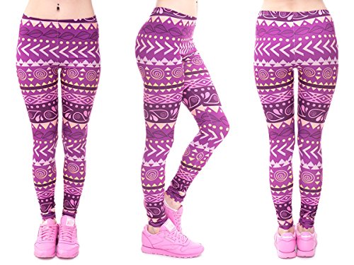 Alsino Leggings Damen Bedruckt Sexy Leggins Ladies mit Print Look Motiv Muster Stretch Legins Hose, wählen:LEG-065 Muster lila von Alsino