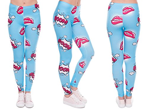 Alsino Leggings Damen Bedruckt Sexy Leggins Ladies mit Print Look Motiv Muster Stretch Legins Hose (Comic Boom Mund) von Alsino