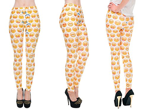 Alsino Leggings Damen Bedruckt Sexy Leggins Ladies mit Print Look Motiv Muster Stretch Legins Hose (Emoticon) von Alsino