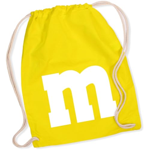 Alsino M und M Turnbeutel - M&M Karneval Kostüm Damen Herren MM Gruppenkostüm - Fasching Verkleidung Rucksack, Farbe Gelb von Alsino