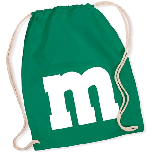 Alsino M und M Turnbeutel - M&M Karneval Kostüm Damen Herren MM Gruppenkostüm - Fasching Verkleidung Rucksack, Farbe Grün von Alsino