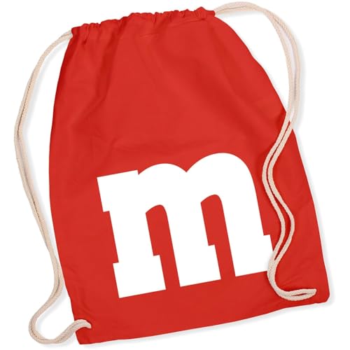 Alsino M und M Turnbeutel - M&M Karneval Kostüm Damen Herren MM Gruppenkostüm - Fasching Verkleidung Rucksack, Farbe Rot von Alsino