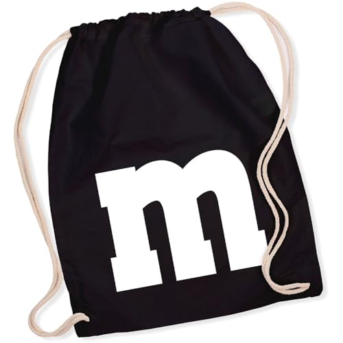 Alsino M und M Turnbeutel - M&M Karneval Kostüm Damen Herren MM Gruppenkostüm - Fasching Verkleidung Rucksack, Farbe Schwarz von Alsino