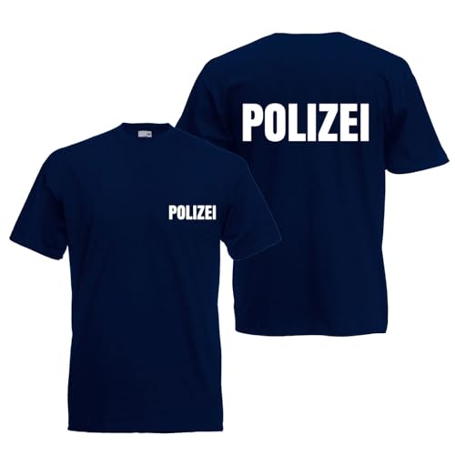 Alsino Polizei T-Shirt schwarz oder Navy - Polizei-Shirt Sicherheit Shirt - 100% Baumwolle Rundhals - Druck Brust & Rücken, Farbe wählen:Navy, Größe wählen:XL von Alsino
