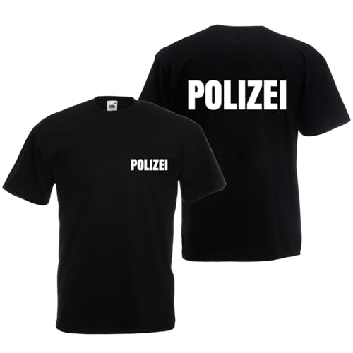 Alsino Polizei T-Shirt schwarz oder Navy - Polizei-Shirt Sicherheit Shirt - 100% Baumwolle Rundhals - Druck Brust & Rücken, Farbe wählen:schwarz, Größe wählen:3XL von Alsino