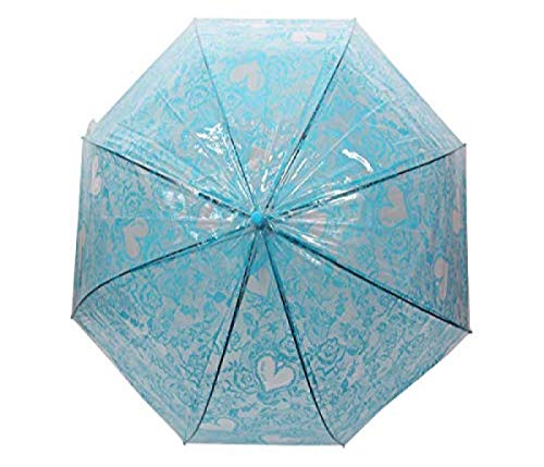 Alsino Regenschirm Hochzeitsregenschirm Glockenschirm Herzen Blumen Transparent Durchsichtig C-Griff mit Automatik Druckknopf groß und leicht für Frauen, Hellblau von Alsino