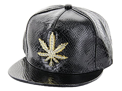 Alsino Snapback Krokoleder Kunstleder Bling Bling Kroko Look Mütze Baseball Cap Marihuana Skull, Variante wählen:Cap-116 Marihuana gold schwarz von Alsino